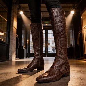 MONDI WOMENS BROWN LEATHER BOOTS WITH REPTILE PATTERN SIZE 6.5B